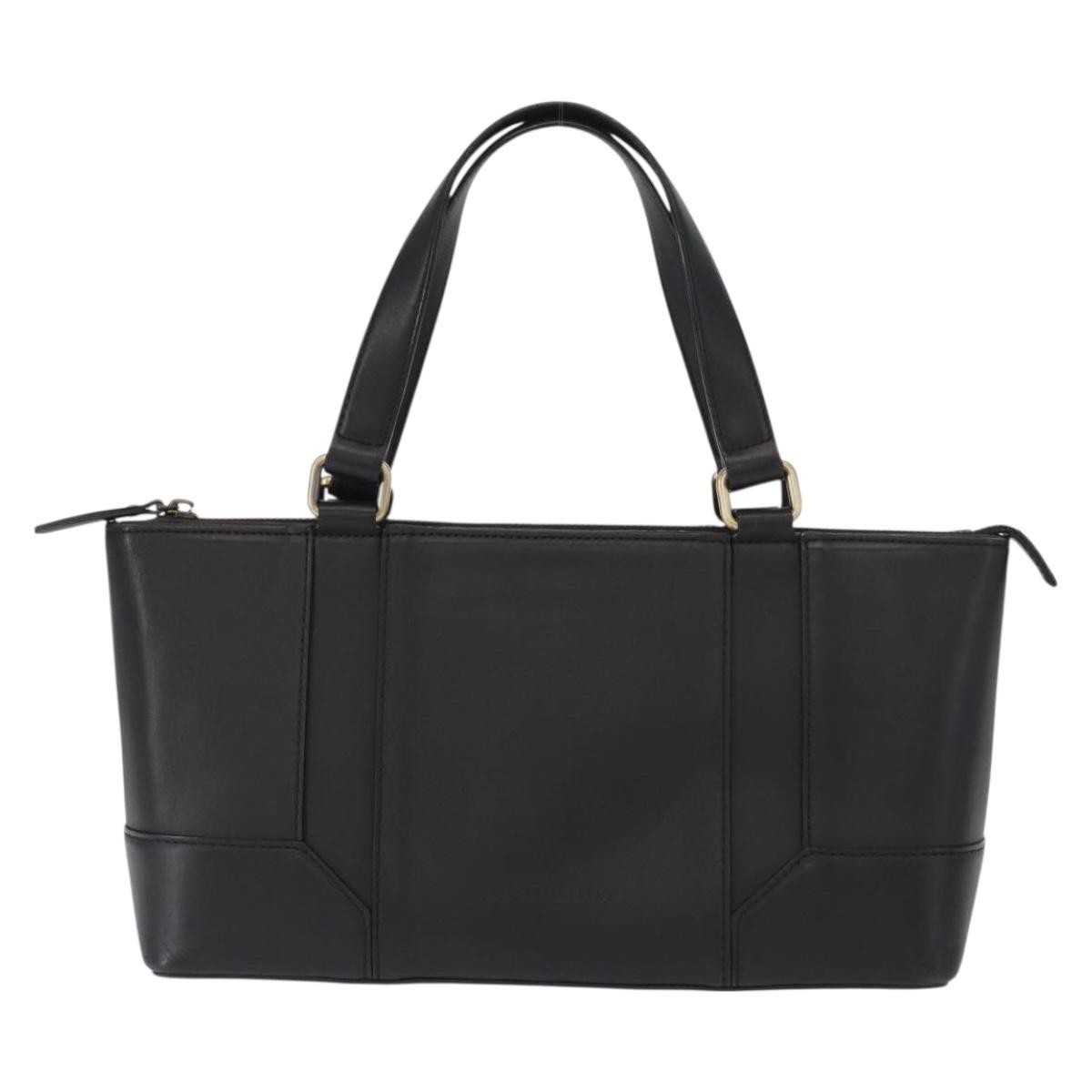 Burberry Vintage Vintage Check Coated Canvas Black Leather Tote Bag Bag (Pre-Owned)