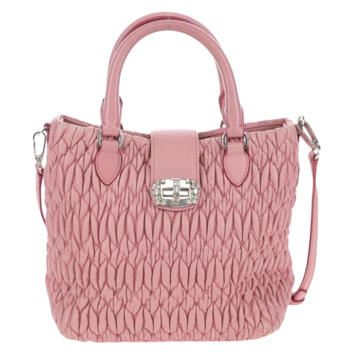Miu Miu Crystal Convertible Top Handle Matelasse Leather Pink Leather Handbag (Pre-Owned)