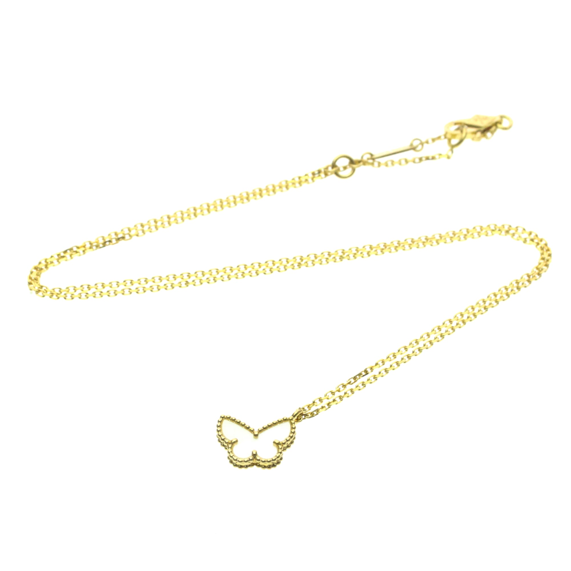 Van Cleef & Arpels Sweet Alhambra Butterfly Pendant 18K White Gold With Turquoise Gold Yellow_Gold Necklace Jewelry (Pre-Owned)