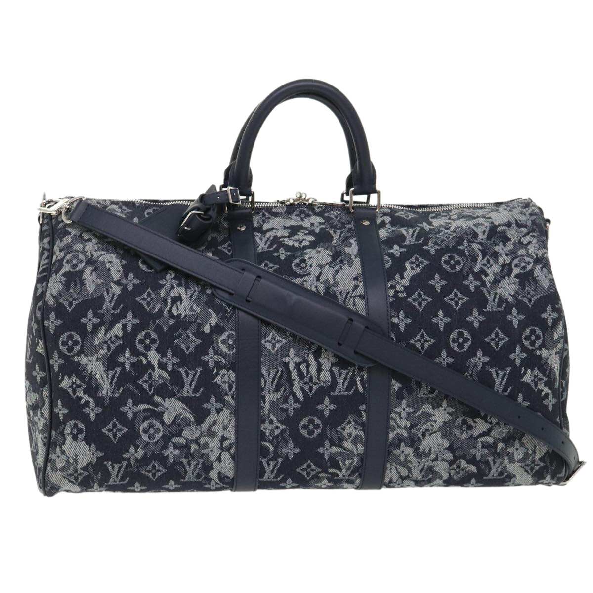 Louis Vuitton Keepall Bandouliere Monogram Tapestry Canvas Navy Canvas Travel Bag Bag (Pre-Owned)