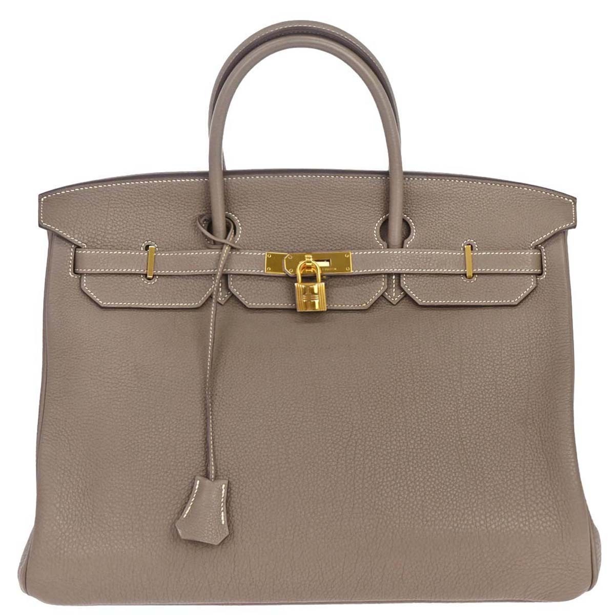 Hermes Birkin Grey Togo With Gold Hardware Gray Calfskin Handbag (Pre-Owned)