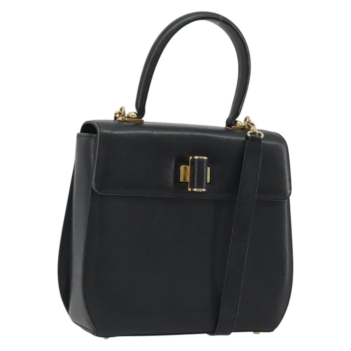 Salvatore Ferragamo Gancini Leather Black Leather Handbag (Pre-Owned)