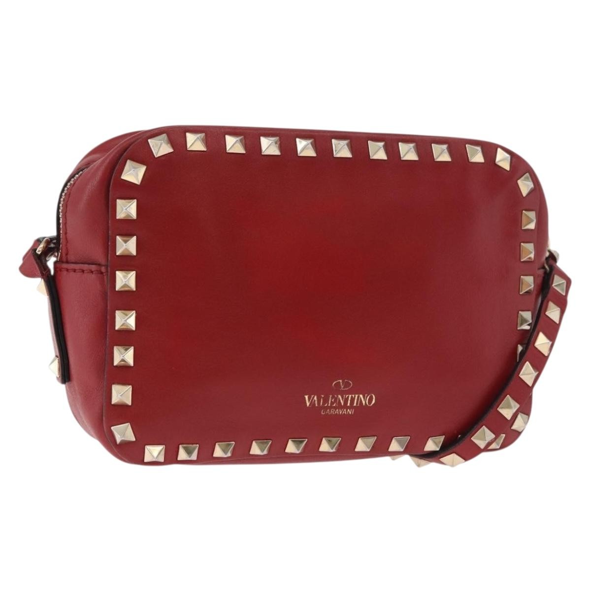 Valentino Garavani Rockstud Camera Leather Red Leather Crossbody Bag Bag (Pre-Owned)