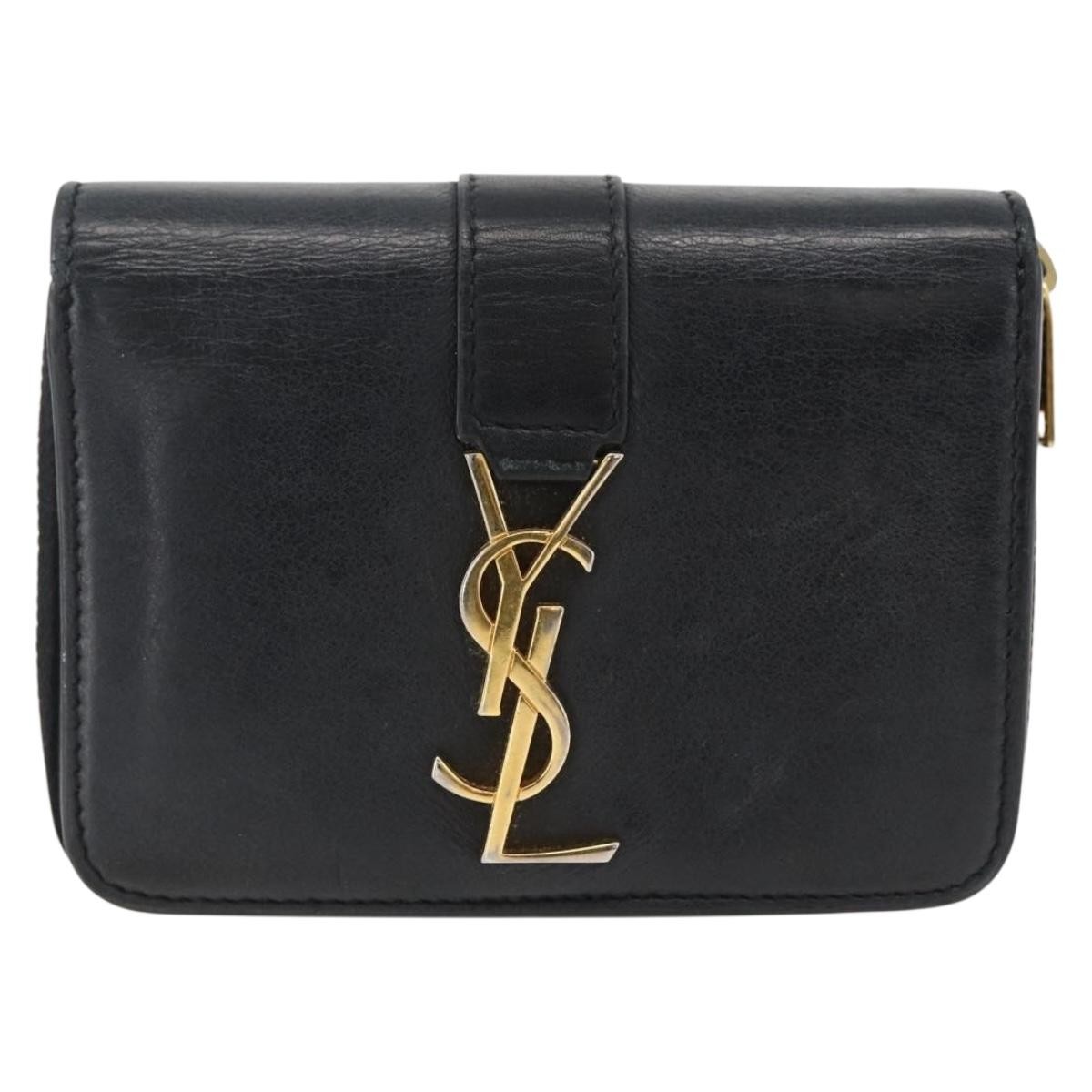 Saint Laurent Classic Monogram Ysl Line Zip Around Leather Black Leather Wallets Accessory (Pre-Owned)