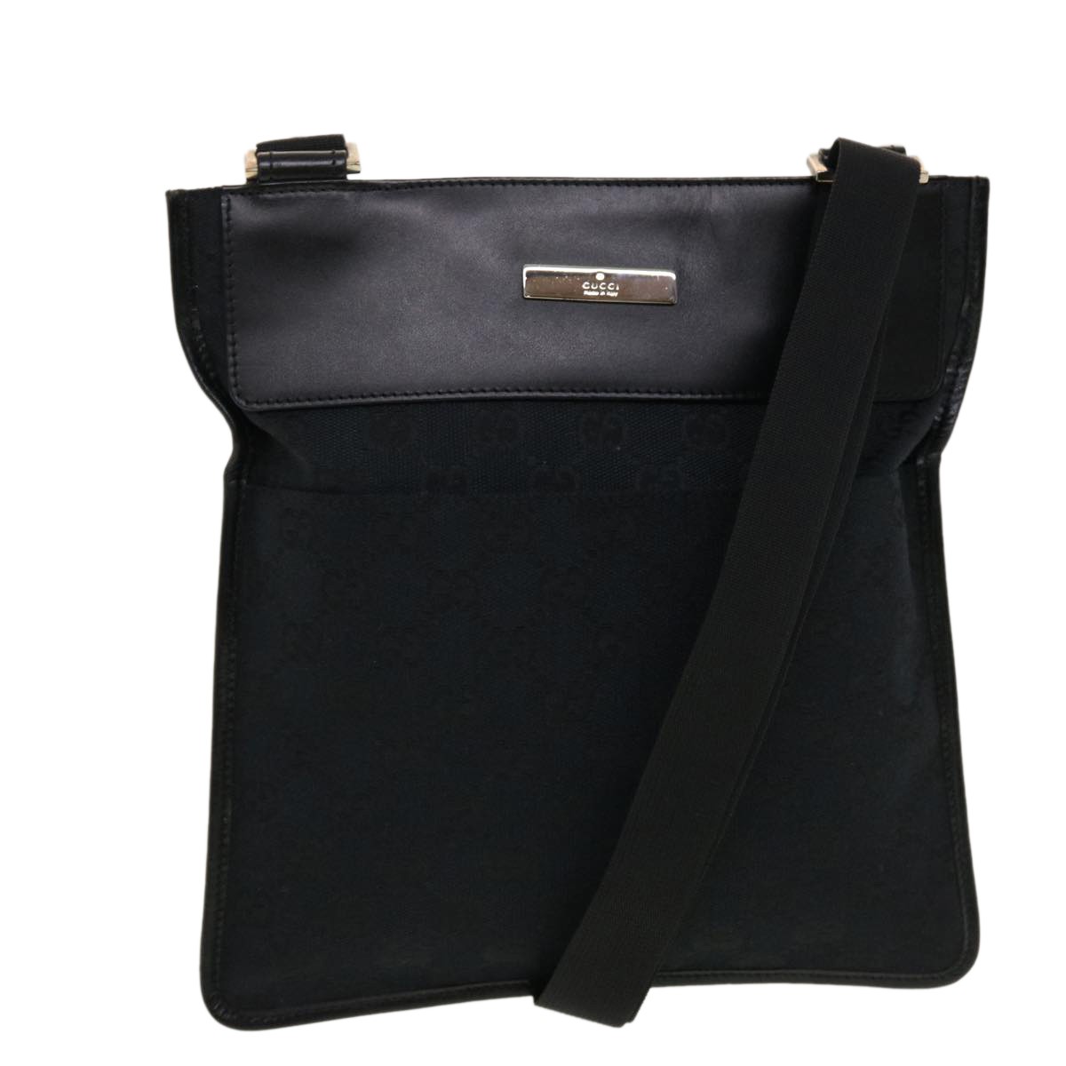Gucci Vintage Flat Messenger Gg Canvas And Leather Black Canvas Handbag (Pre-Owned)