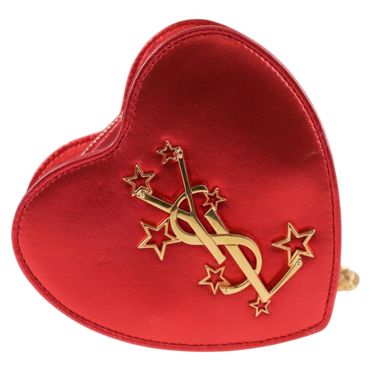 Saint Laurent Love Heart Chain Leather Red Leather Handbag (Pre-Owned)