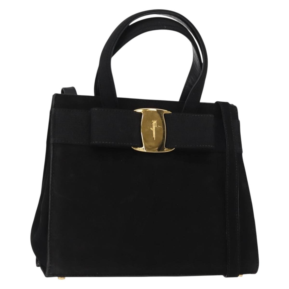Salvatore Ferragamo Convertible Vara Bow Suede Black Suede Tote Bag Bag (Pre-Owned)