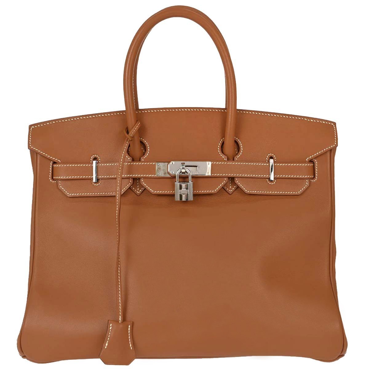 Hermes Birkin Brown Swift With Palladium Hardware Brown Leather Handbag (Pre-Owned)