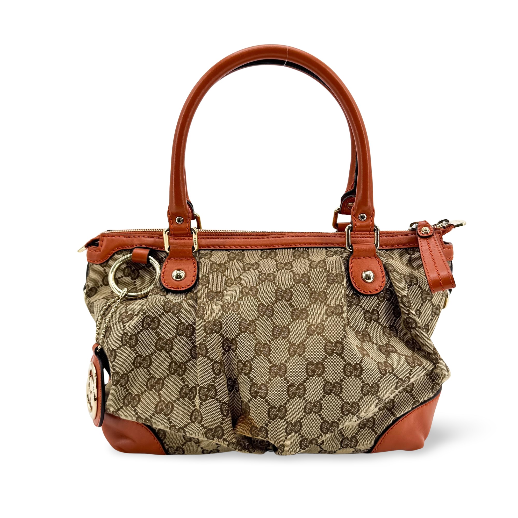 Gucci Sukey Top Handle Satchel Gg Canvas With Leather Brown Canvas Handbag (Pre-Owned)