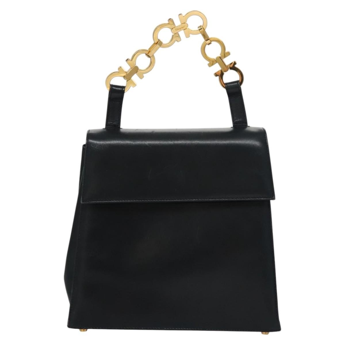 Salvatore Ferragamo Gancini Flap Woven Leather Black Leather Shoulder Bag Bag (Pre-Owned)
