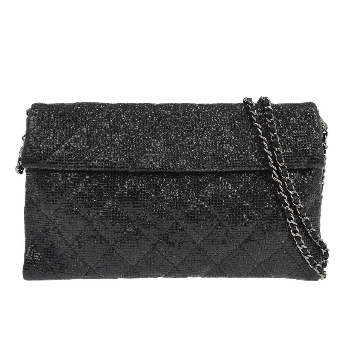 Chanel Chain Flap Quilted Iridescent Fabric Black Glitter Crossbody Bag Bag (Pre-Owned)