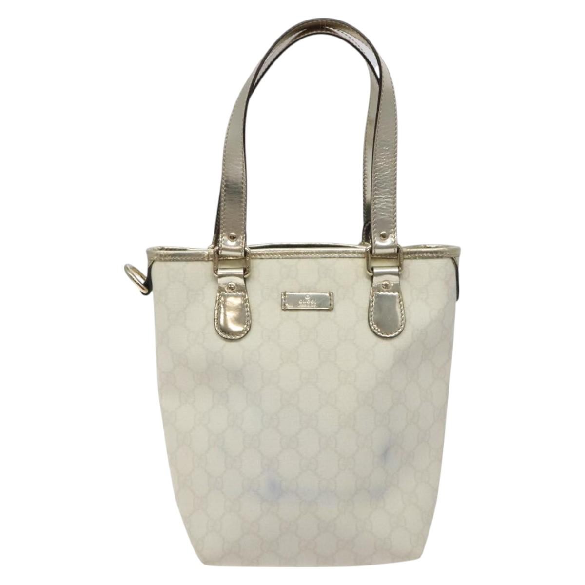 Gucci Vintage Gg Canvas With Leather White Canvas Tote Bag Bag (Pre-Owned)