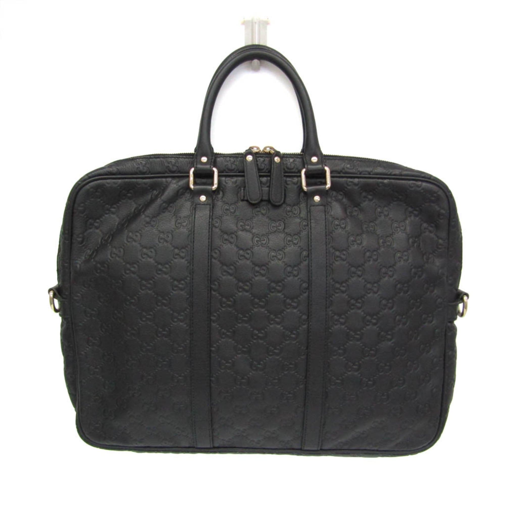 Gucci Convertible Jumbo Gg Embossed Leather Black Leather Briefcase Bag (Pre-Owned)
