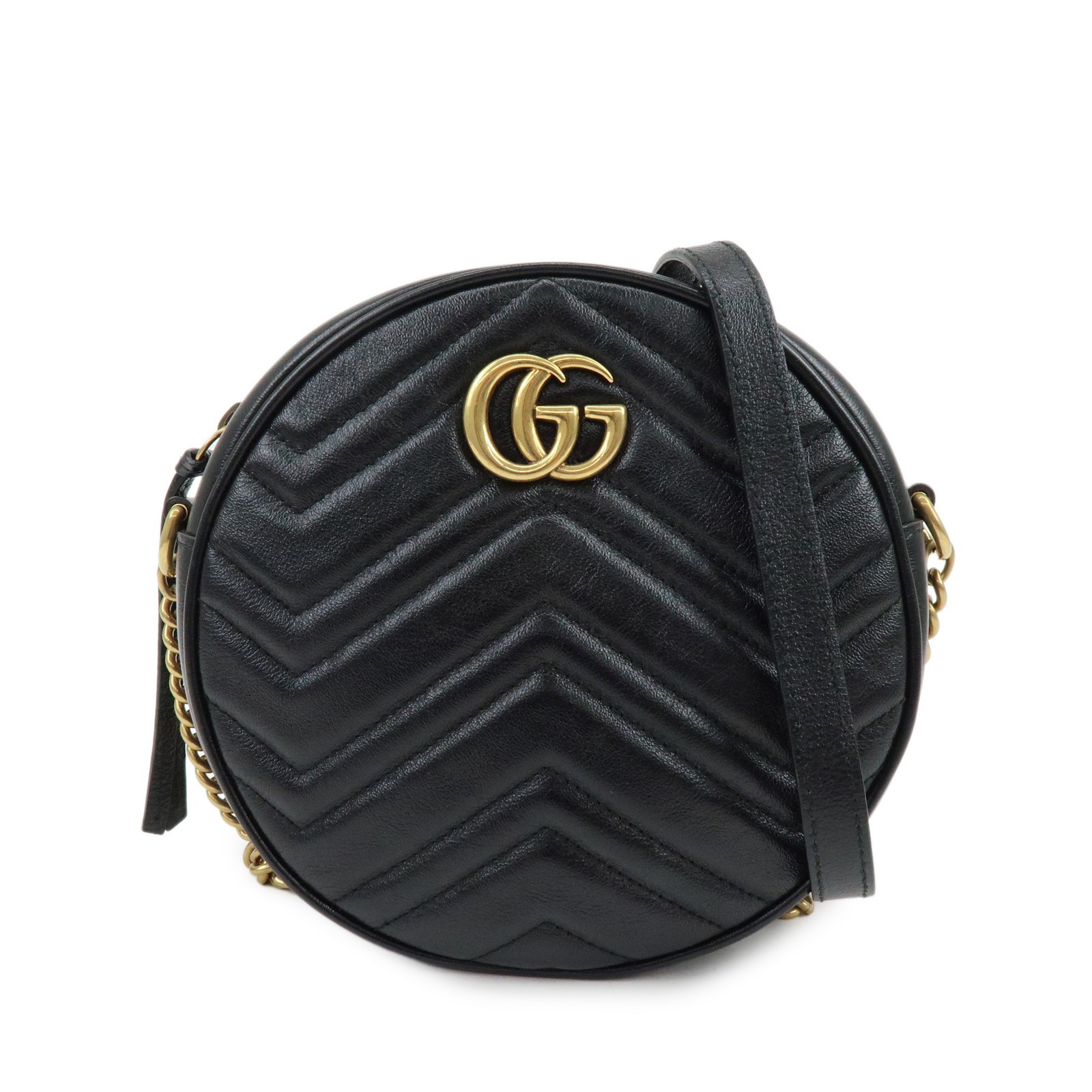 Gucci Gg Marmont Round Matelasse Leather Black Leather Shoulder Bag Bag (Pre-Owned)