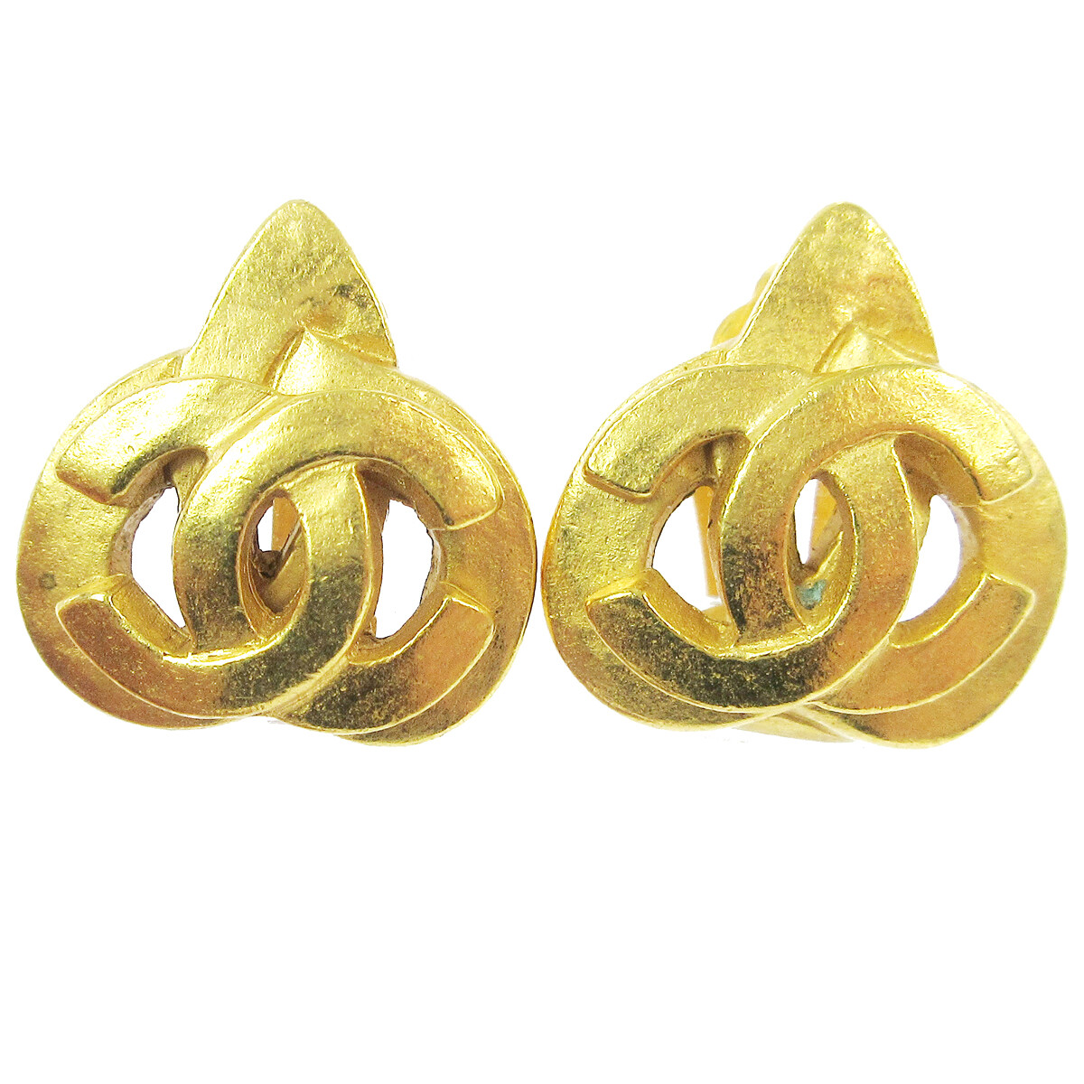 Chanel Coco In Love Heart Cc Dangle Hoop Metal Gold Gold_Plated Earrings Jewelry (Pre-Owned)
