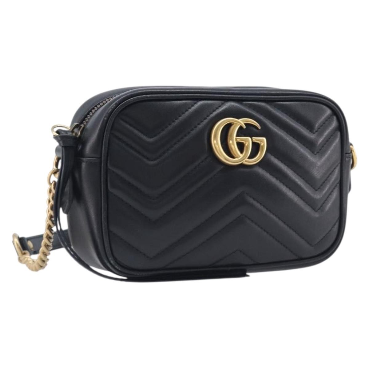 Gucci Gg Marmont Matelasse Patent Black Leather Shoulder Bag Bag (Pre-Owned)
