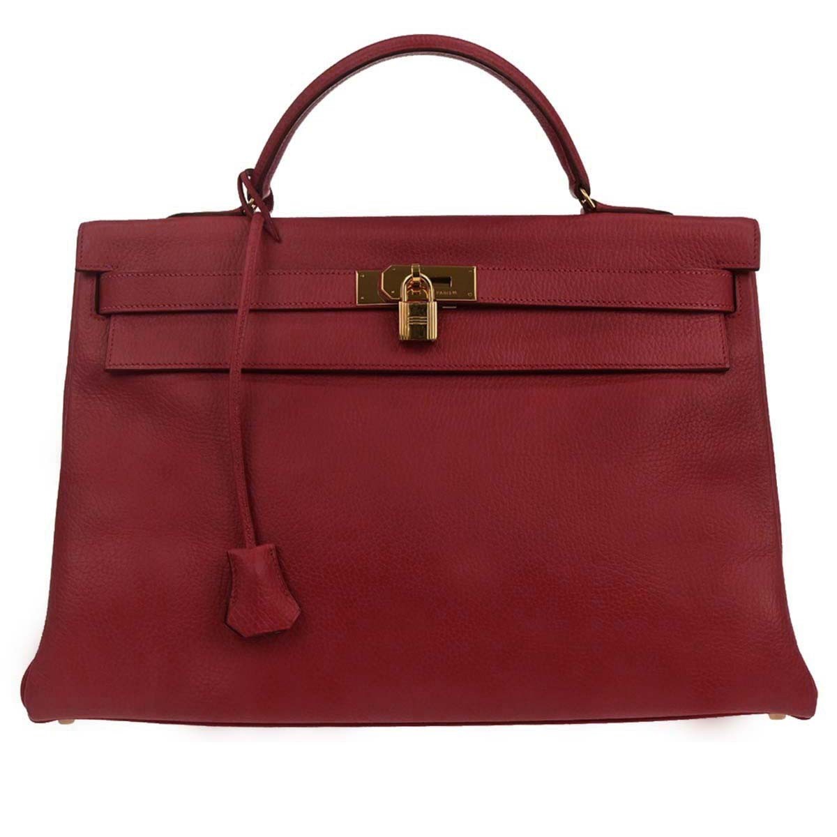 Hermes Kelly Retourne Ardennes Leather Red Leather Handbag (Pre-Owned)