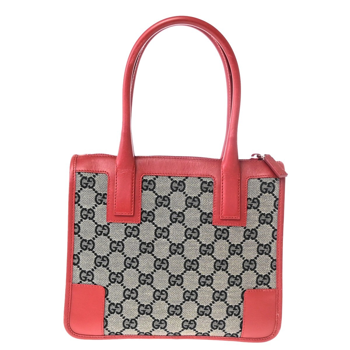 Gucci Vintage Zip Gg Canvas With Leather Gray Canvas Tote Bag Bag (Pre-Owned)