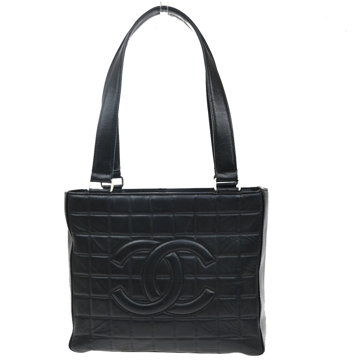 Chanel Chocolate Bar Cc Quilted Leather Black Leather Tote Bag Bag (Pre-Owned)