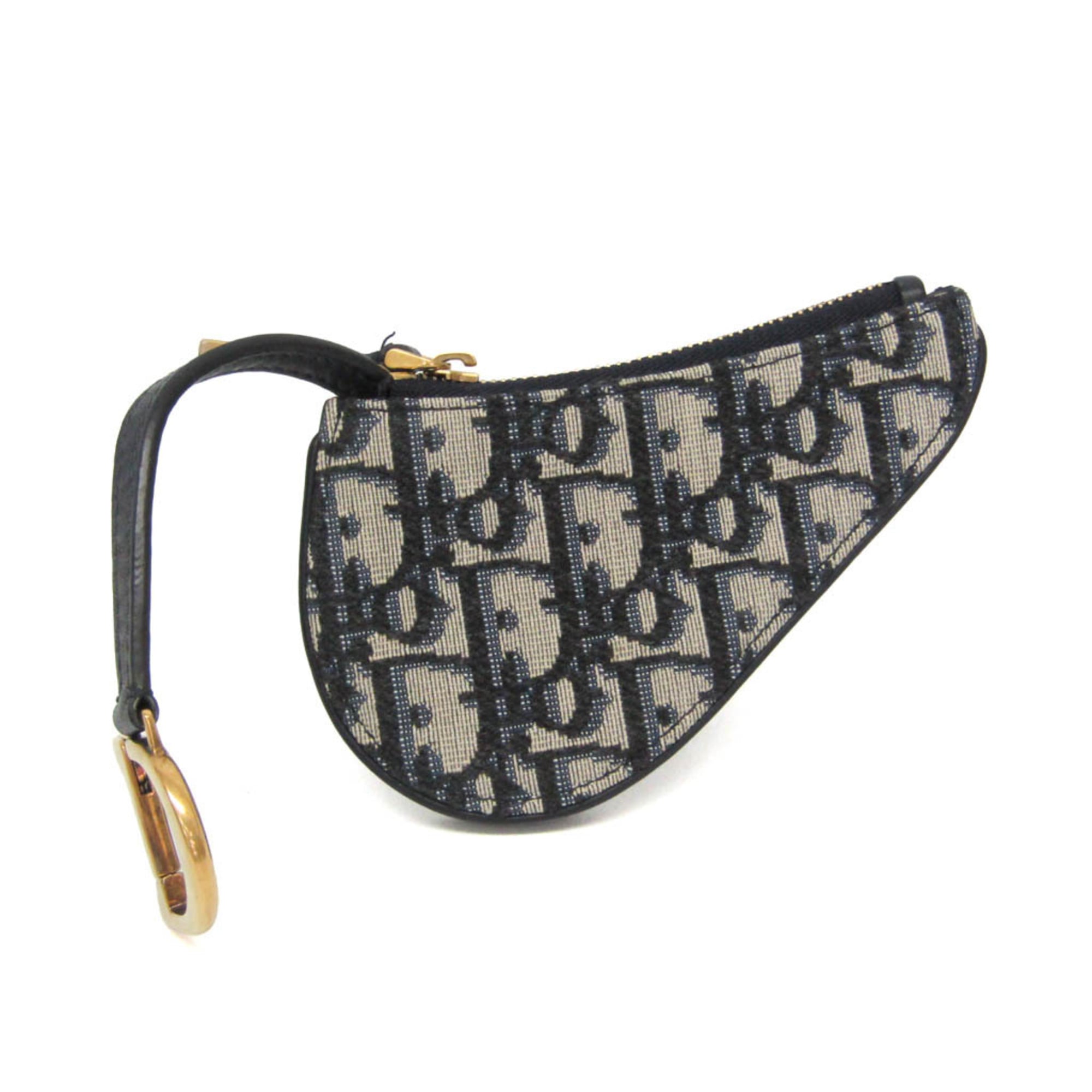 Christian Dior Vintage Saddle Zip Coin Purse Diorissimo Canvas Navy Canvas Clutche & Pouche Bag (Pre-Owned)