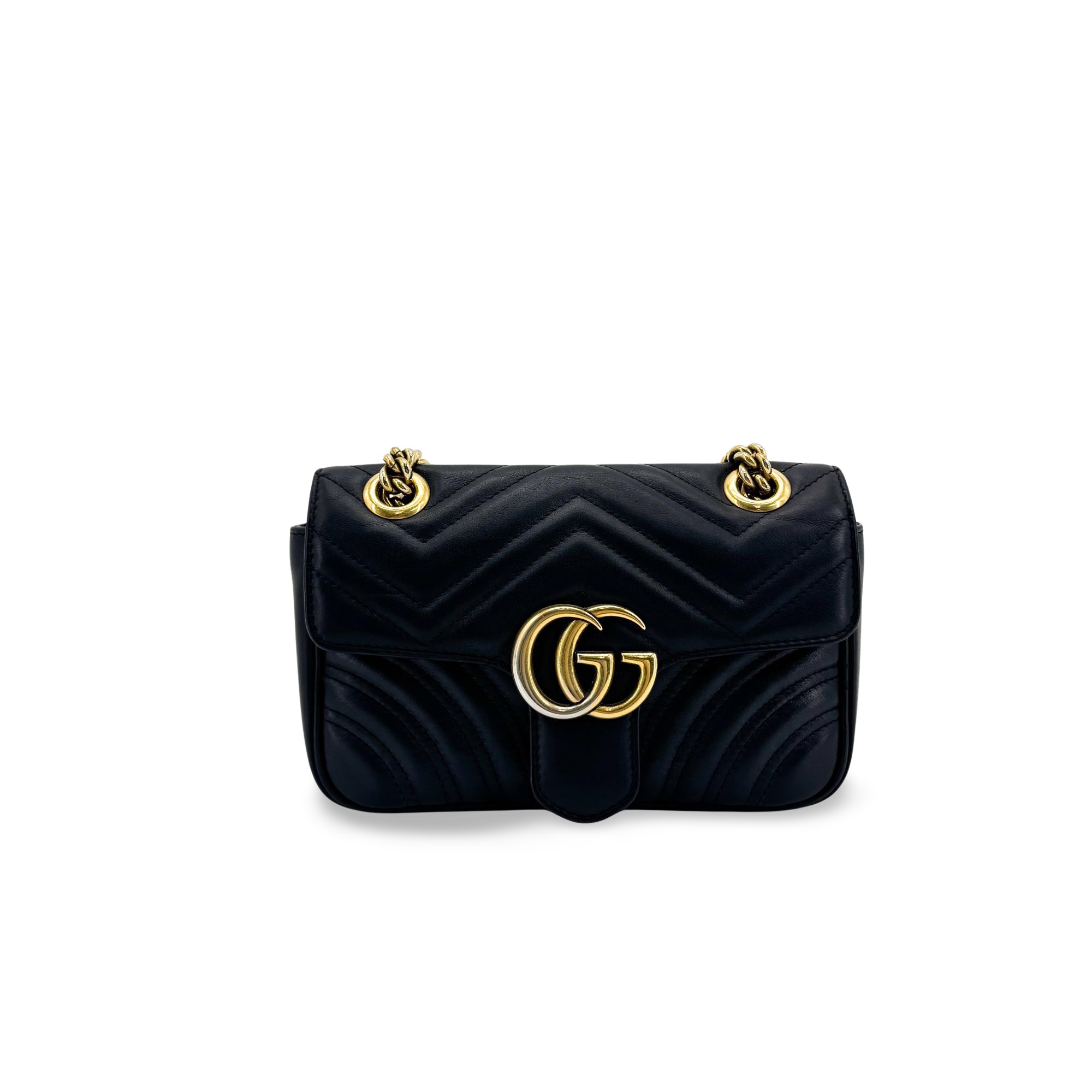 Gucci Gg Marmont Flap Matelasse Leather Black Leather Handbag (Pre-Owned)