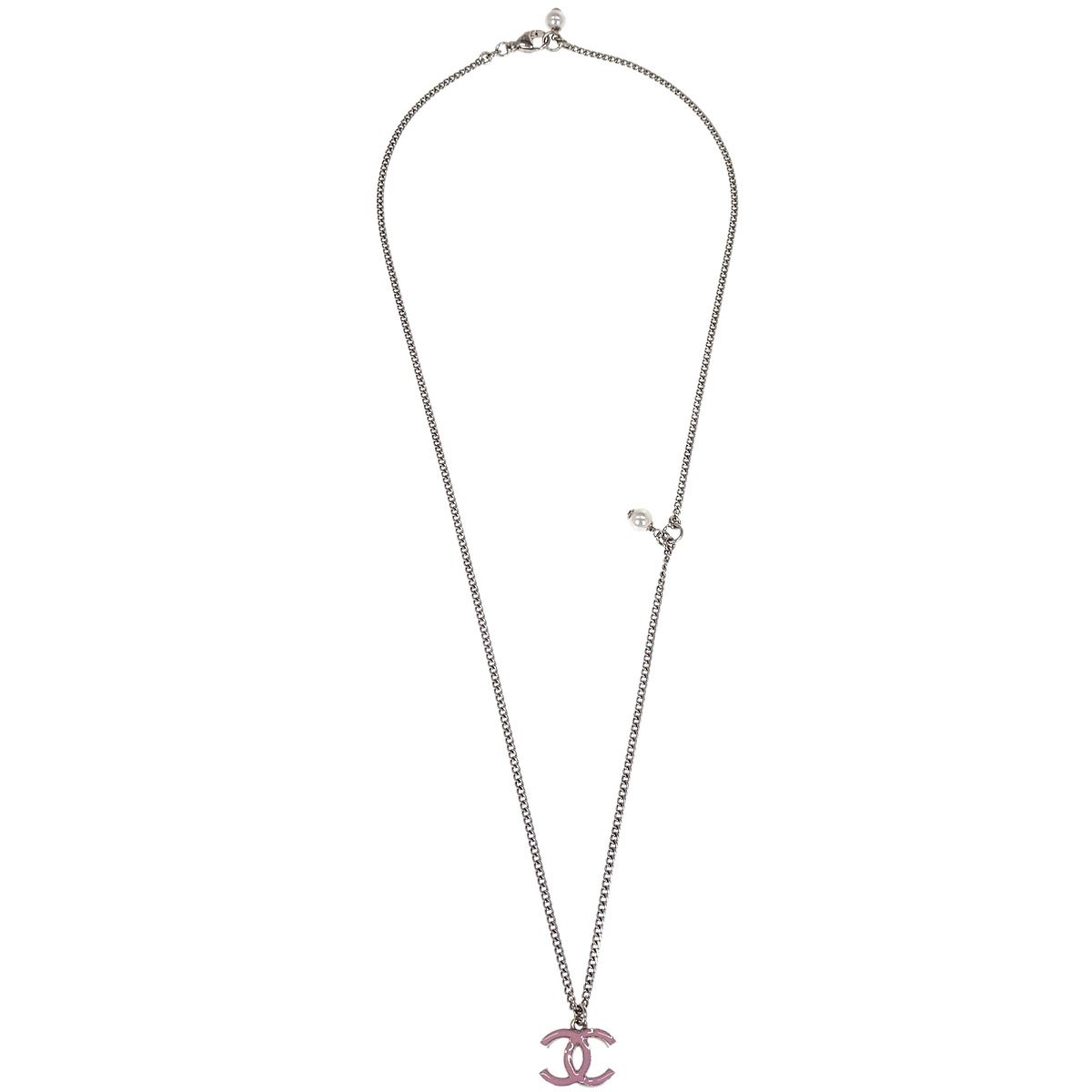 Chanel Vintage Cc Pendant Long Metal Silver Metal Necklace Jewelry (Pre-Owned)