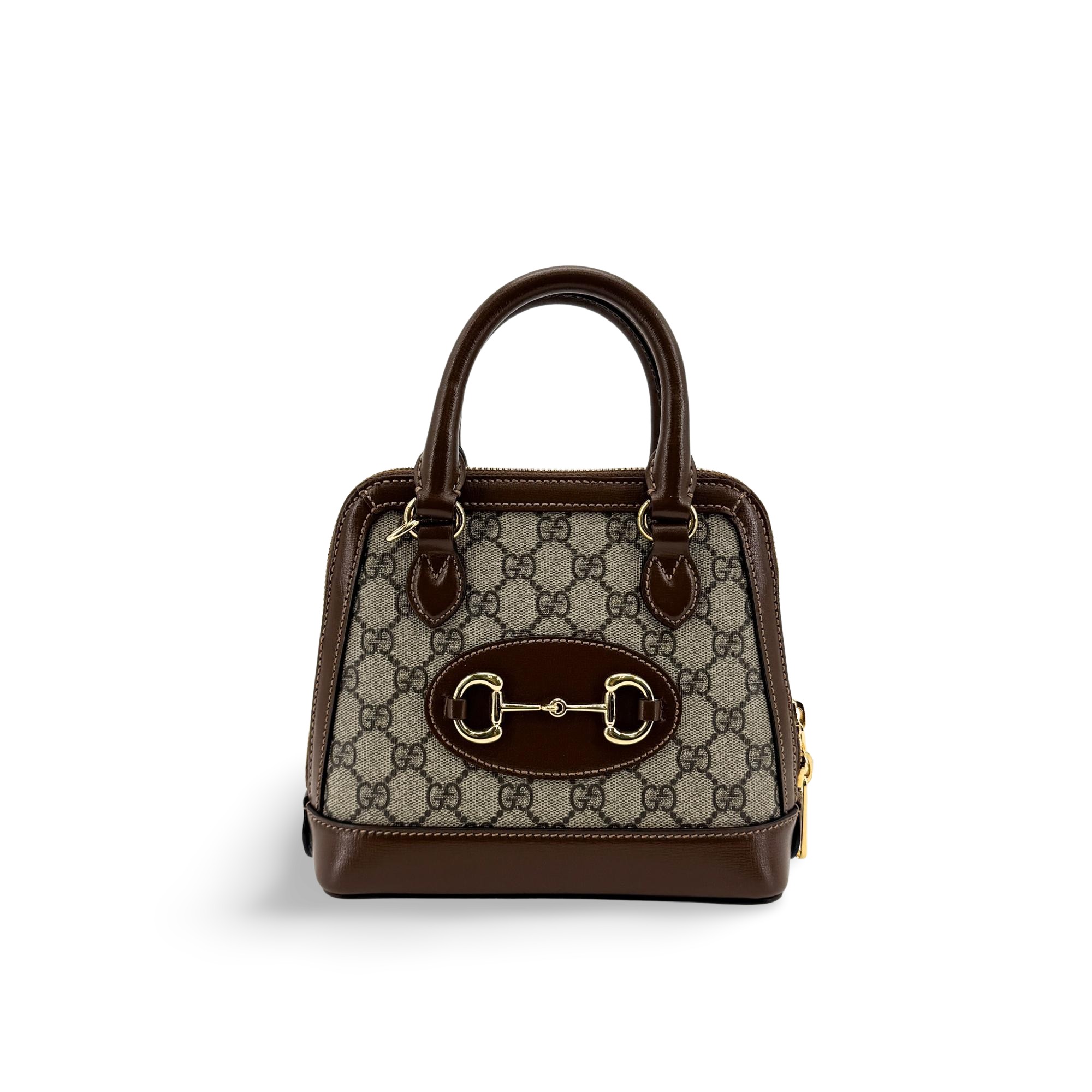Gucci Horsebit 1955 Top Handle Gg Coated Canvas With Leather Brown Canvas Handbag (Pre-Owned)