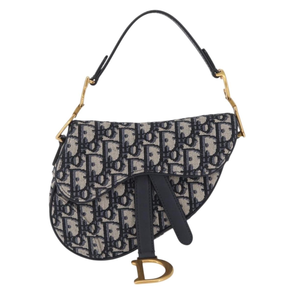 Christian Dior Saddle Oblique Canvas Navy Canvas Handbag (Pre-Owned)