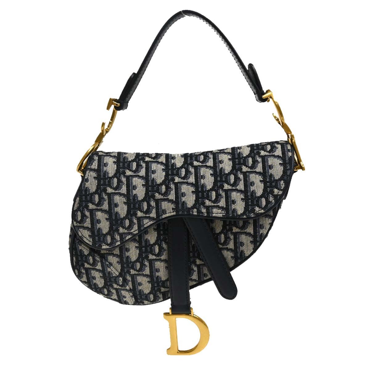 Christian Dior Saddle Oblique Canvas Navy Canvas Handbag (Pre-Owned)