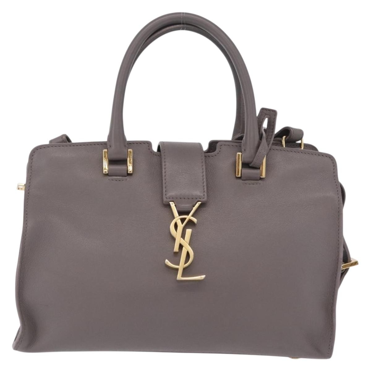 Saint Laurent Monogram Cabas Leather Gray Leather Tote Bag Bag (Pre-Owned)