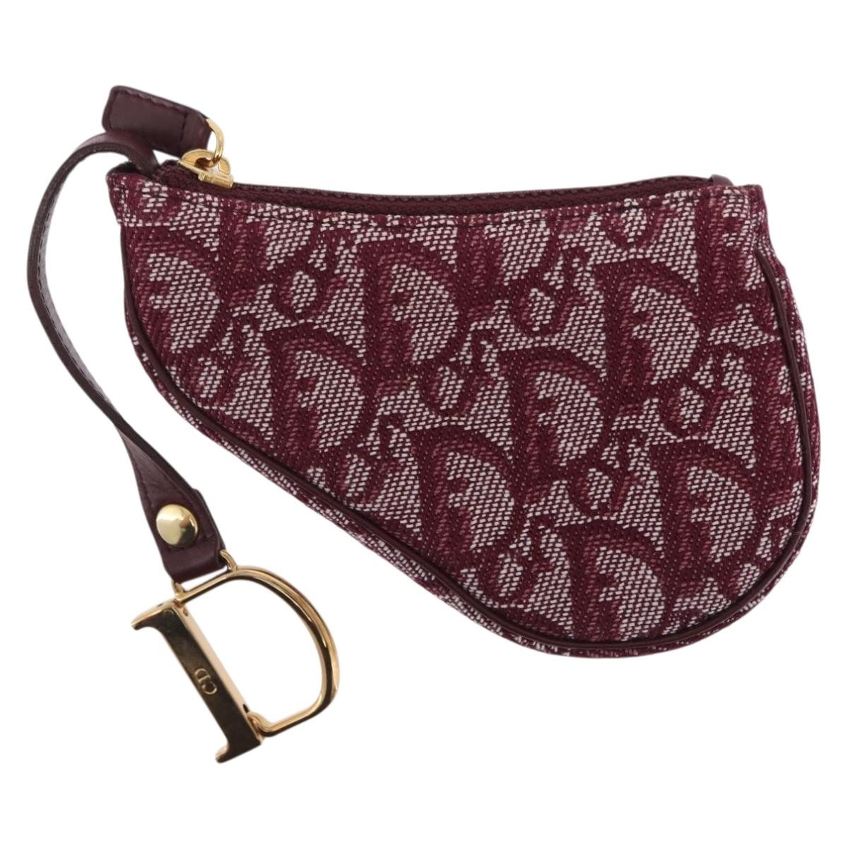Christian Dior Vintage Saddle Zip Coin Purse Diorissimo Canvas Red Canvas Clutche & Pouche Bag (Pre-Owned)