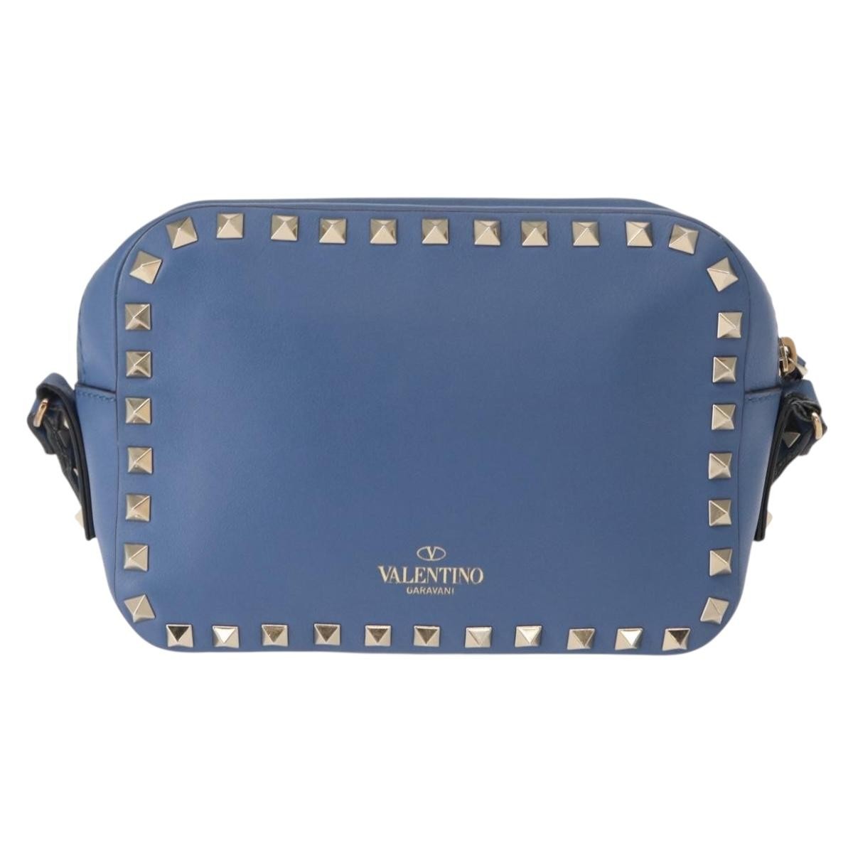 Valentino Garavani Rockstud Camera Leather Blue Leather Crossbody Bag Bag (Pre-Owned)