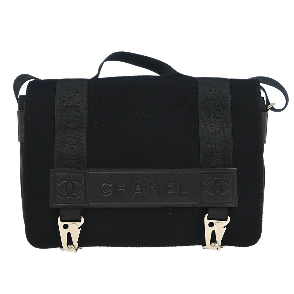 Chanel Sport Line Flap Messenger Wool And Nylon Black Nylon Shoulder Bag Bag (Pre-Owned)