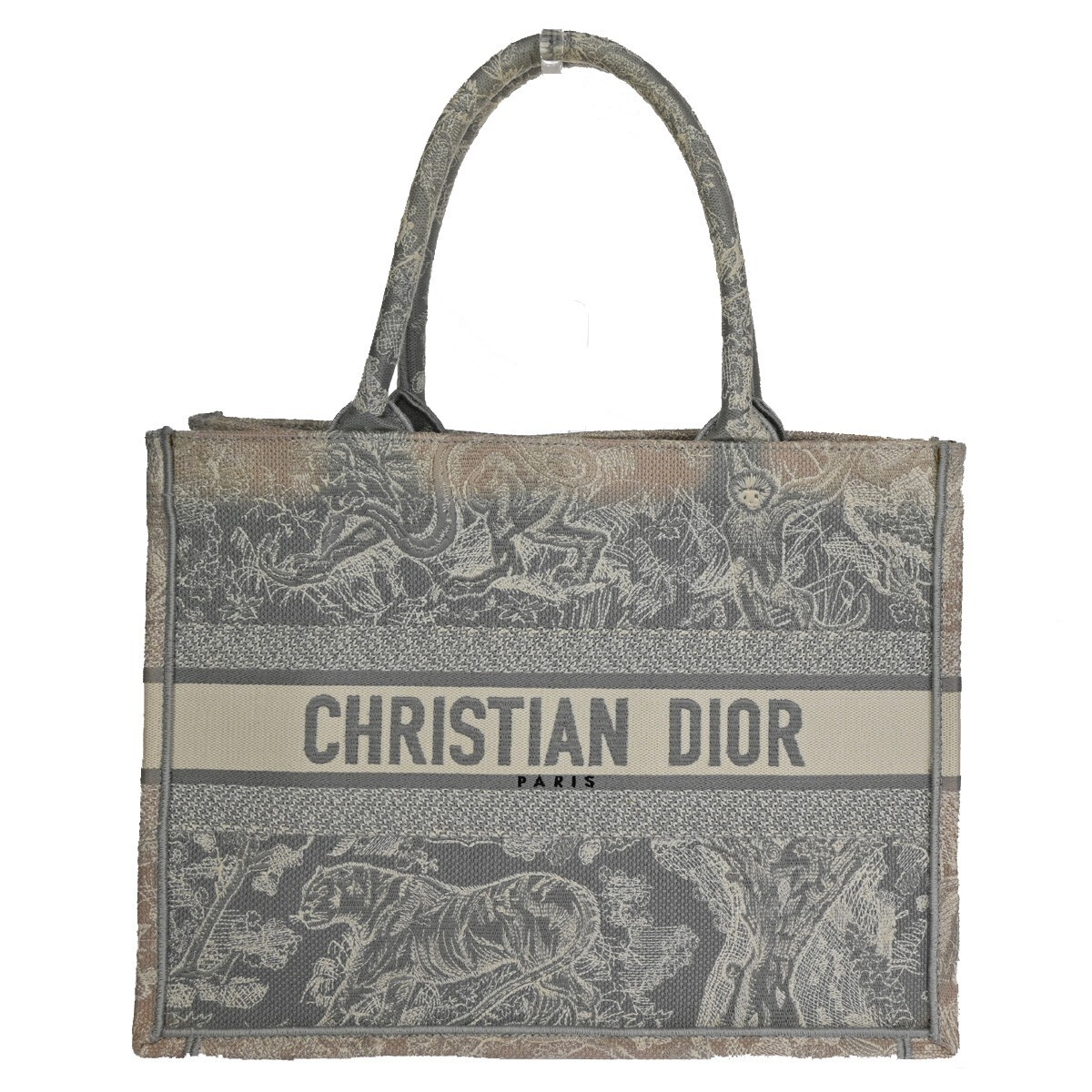 Christian Dior Book Embroidered Canvas Gray Canvas Tote Bag Bag (Pre-Owned)