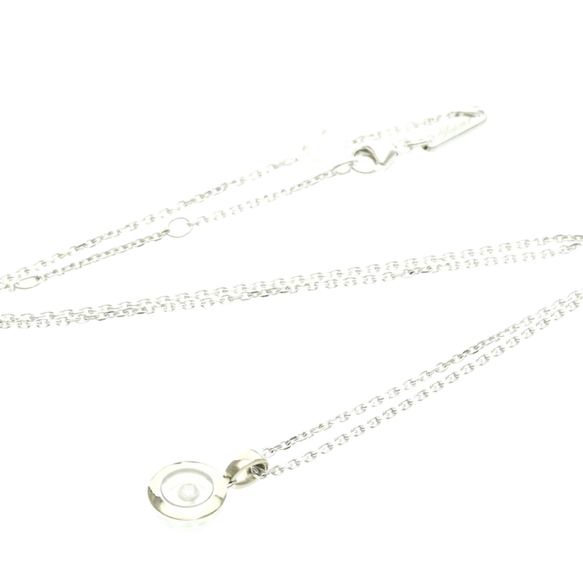 Chopard Happy Diamonds Round Pendant 18K White Gold With 1 Floating Diamond Silver White_Gold Necklace Jewelry (Pre-Owned)