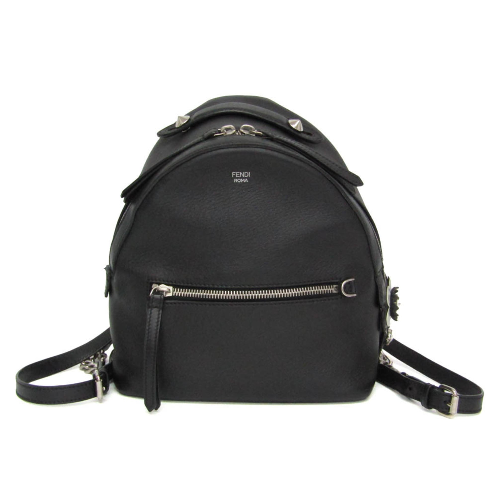 Fendi By The Way Leather With Crystals Black Leather Backpack Bag (Pre-Owned)