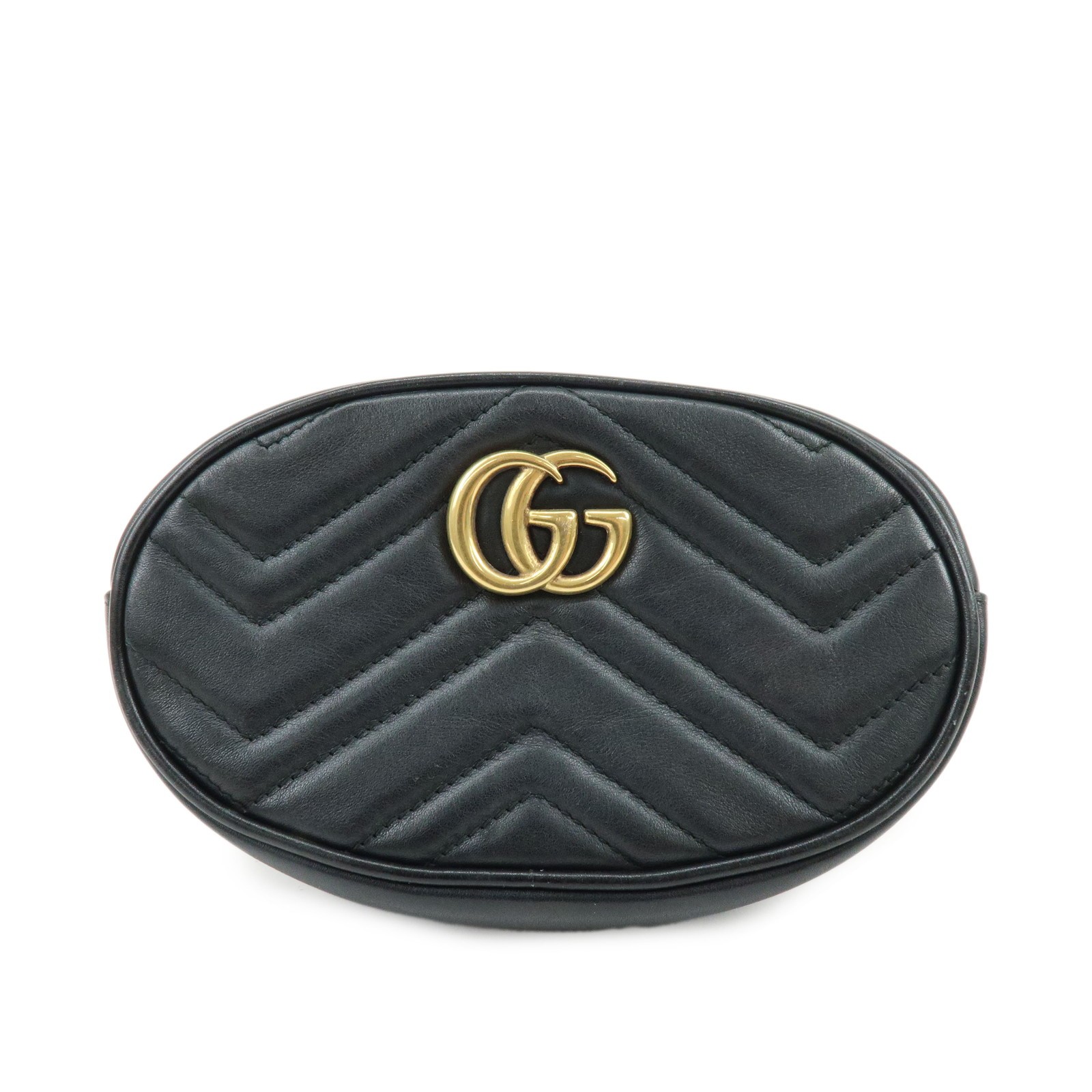 Gucci Gg Marmont Belt Matelasse Leather Black Leather Handbag (Pre-Owned)