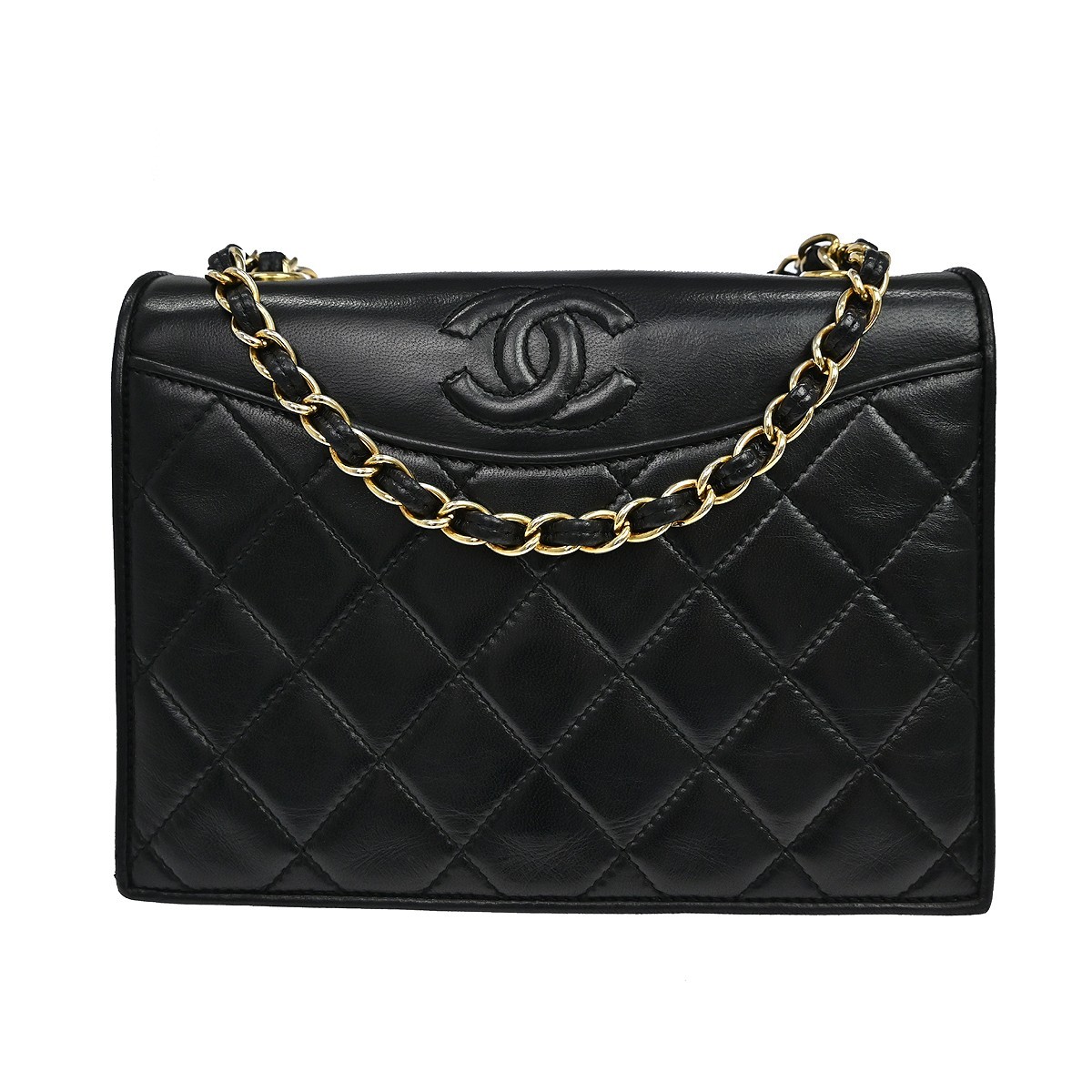 Chanel Vintage Cc Full Flap Quilted Lambskin Black Leather Shoulder Bag Bag (Pre-Owned)