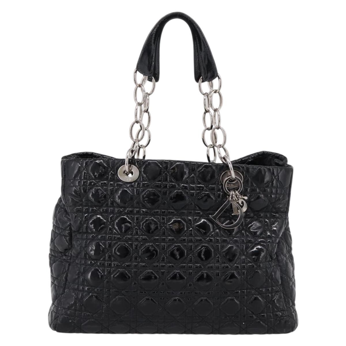 Christian Dior Soft Chain Cannage Quilt Patent Black Patent_Leather Tote Bag Bag (Pre-Owned)
