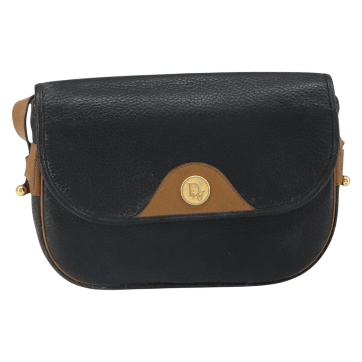 Christian Dior Vintage Leather Black Leather Shoulder Bag Bag (Pre-Owned)
