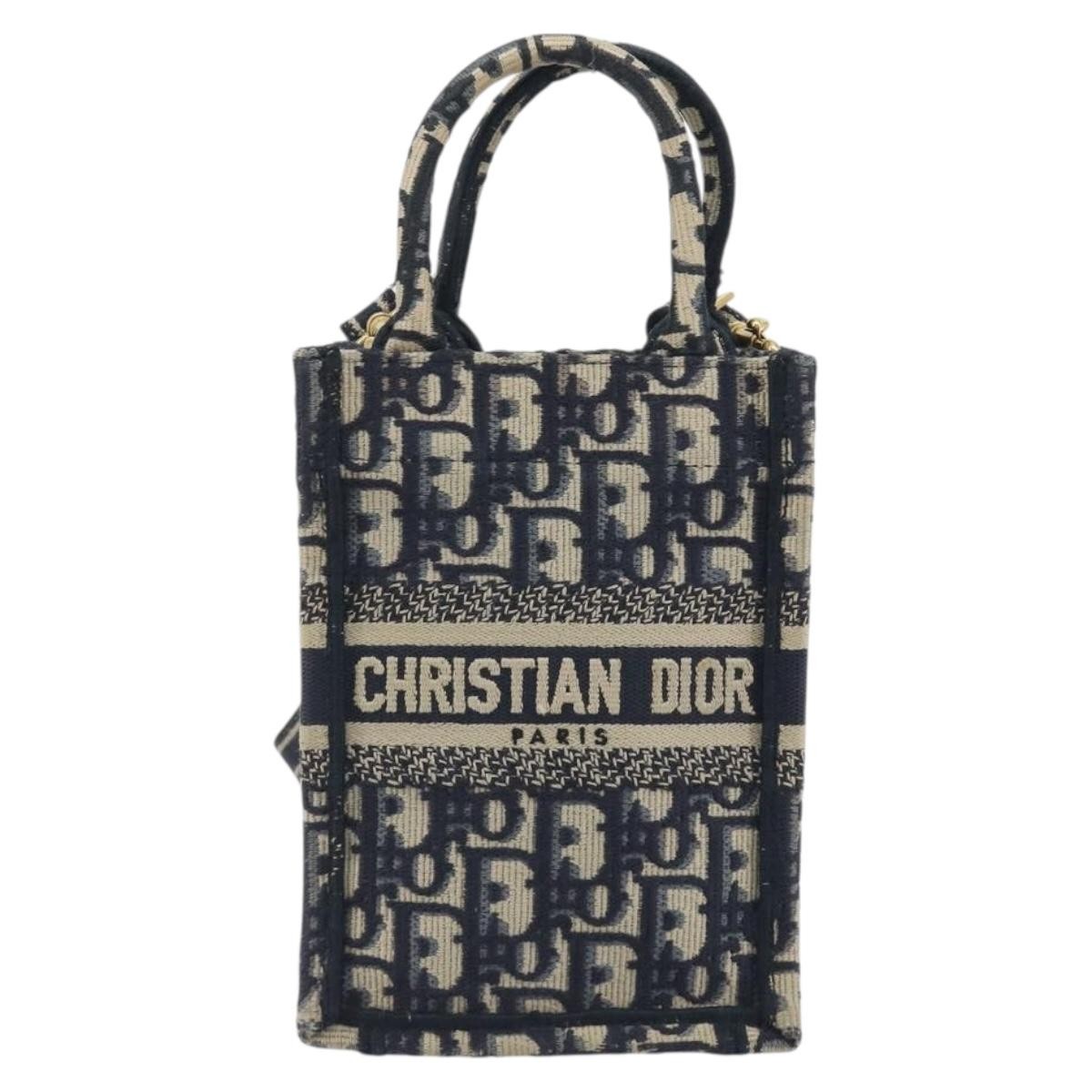 Christian Dior Book Tote Phone Oblique Canvas Navy Canvas Tote Bag Bag (Pre-Owned)