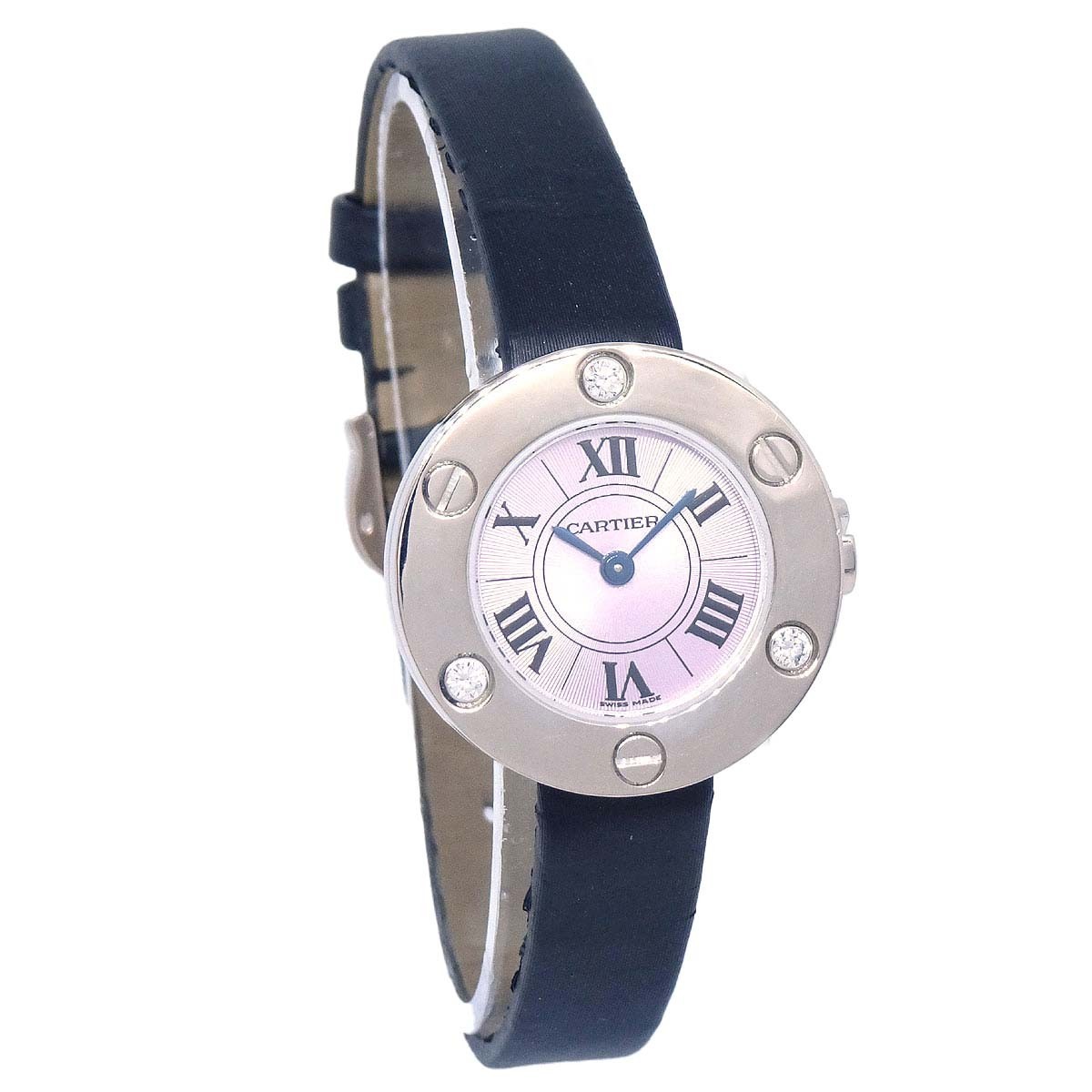 Cartier Love 6 Diamond Quartz White Gold And Leather Watch (Pre-Owned)
