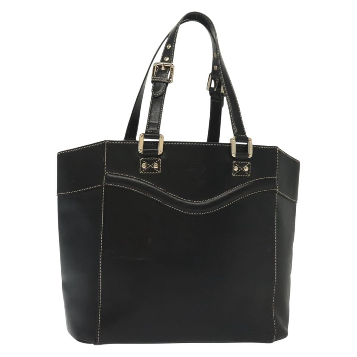 Salvatore Ferragamo Tote Woven Leather Black Leather Tote Bag Bag (Pre-Owned)