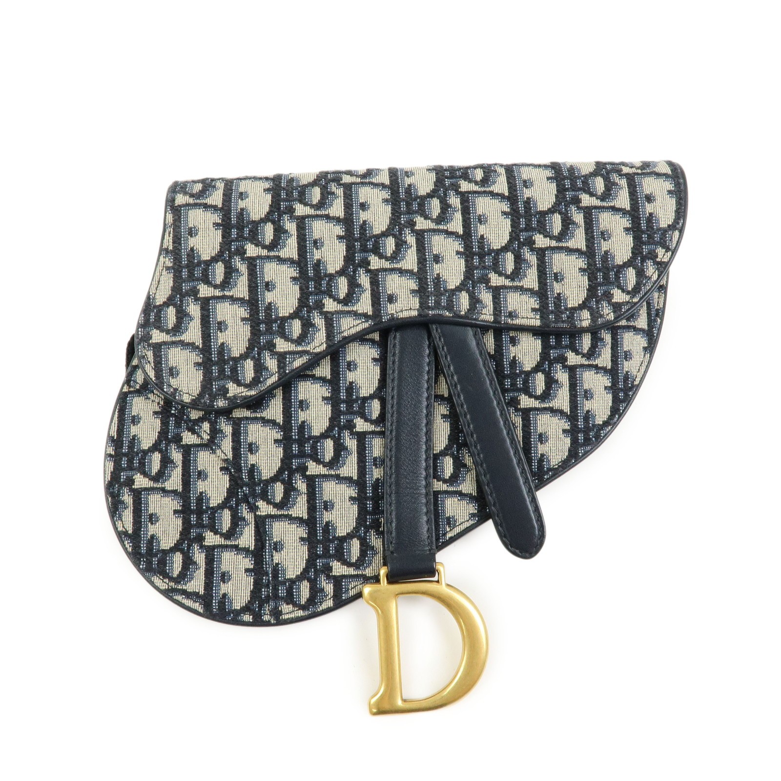 Christian Dior Saddle Belt Oblique Canvas Navy Canvas Handbag (Pre-Owned)