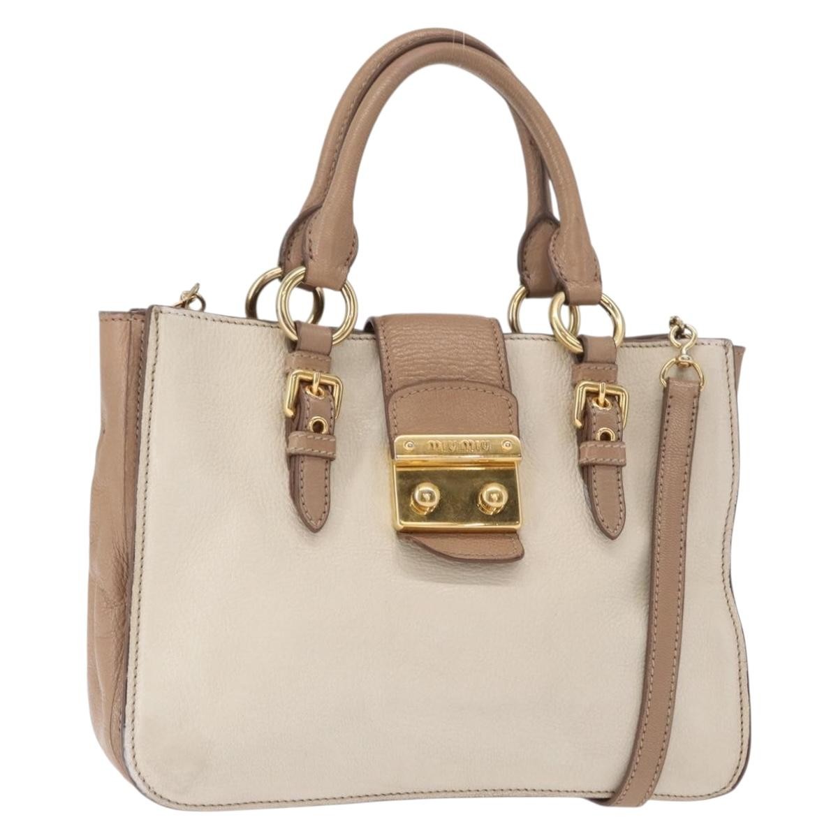 Miu Miu Madras Convertible Lock Leather Beige Leather Tote Bag Bag (Pre-Owned)