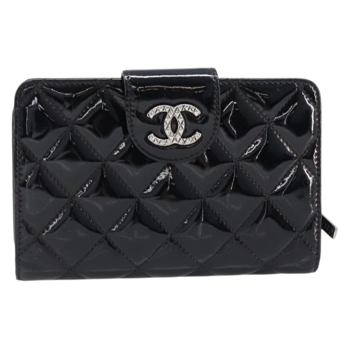 Chanel Brilliant Cc French Quilted Patent Black Patent_Leather Wallets Accessory (Pre-Owned)