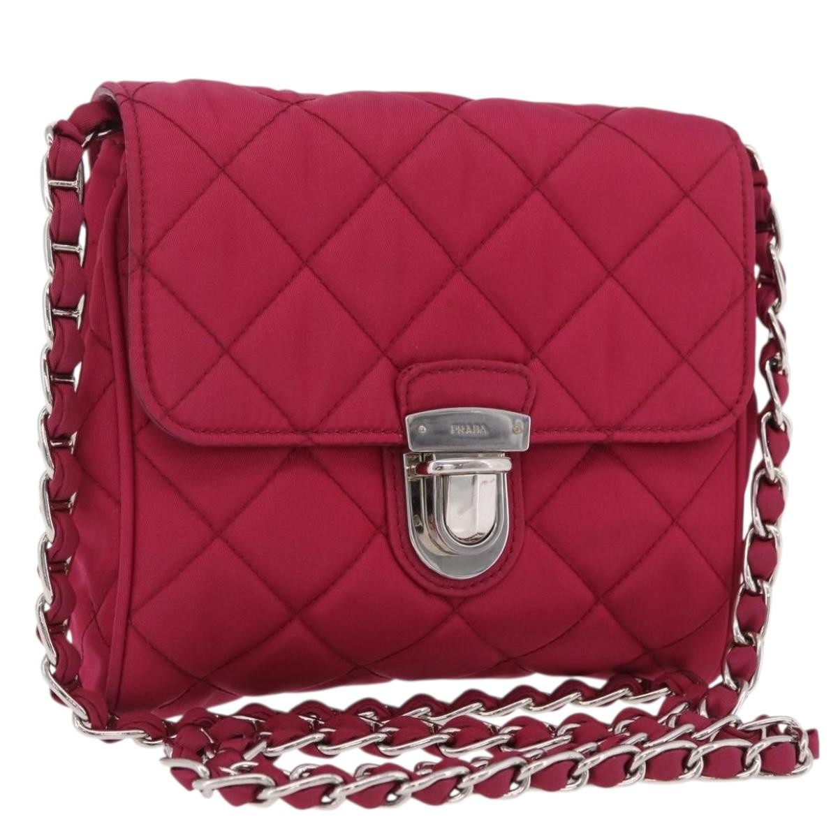 Prada Pushlock Chain Flap Quilted Tessuto Pink Nylon Handbag (Pre-Owned)