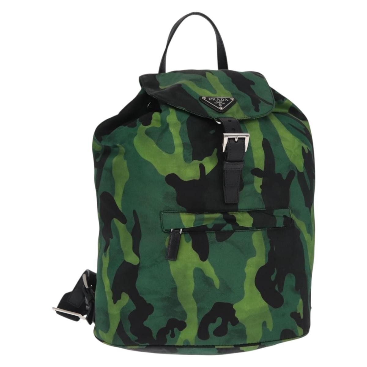 Valentino Garavani Camouflage Nylon And Leather Green Nylon Backpack Bag (Pre-Owned)