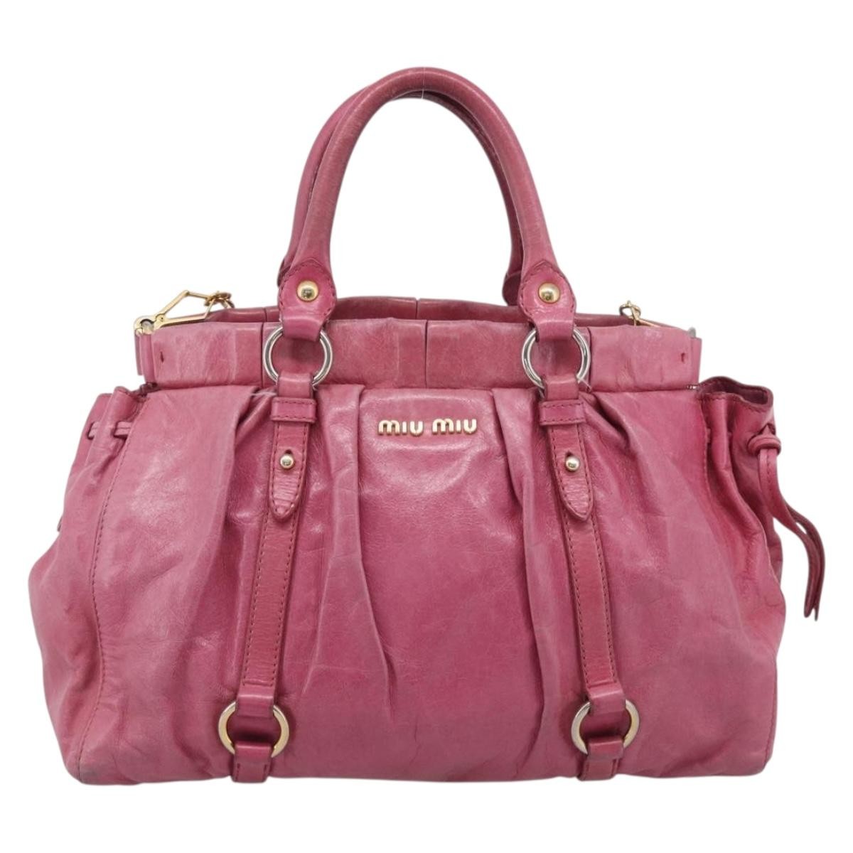 Miu Miu Vitello Lux Leather Pink Leather Handbag (Pre-Owned)