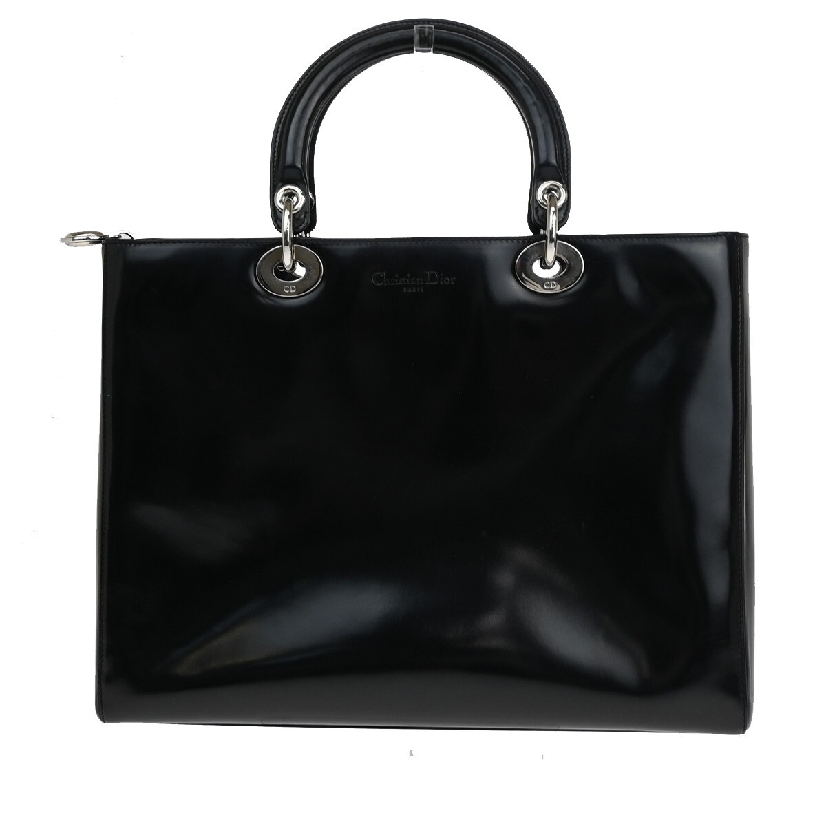 Christian Dior Vintage Lady Dior Patent Patent Leather Black Patent_Leather Tote Bag Bag (Pre-Owned)